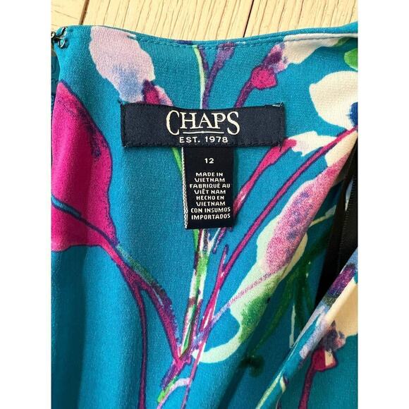 NWT Chaps cerulean blue multi color floral wrap midi dress. Poly, spandex. Sz 12 - Picture 6 of 11